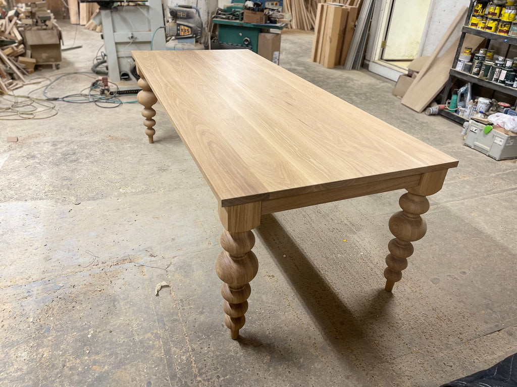 Alice Turned Leg Dining Table - White Oak - Mist Finish
