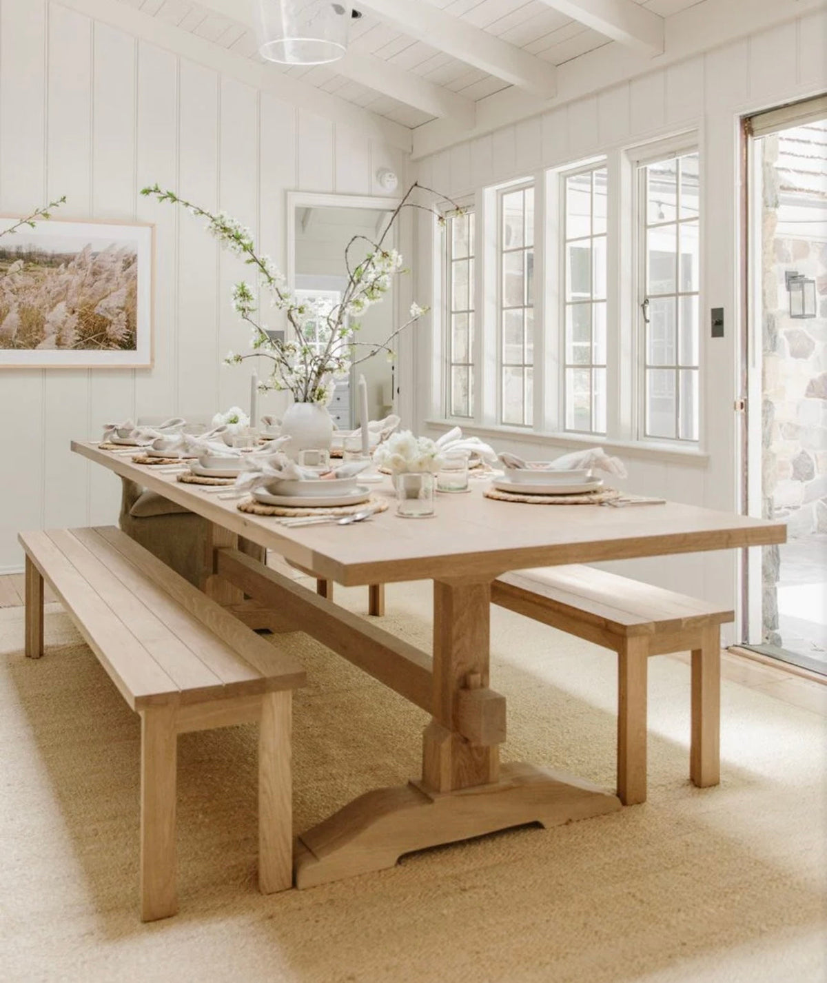 FREE SHIPPING - Jenni Kayne Inspired Trestle Dining Table - solid white oak