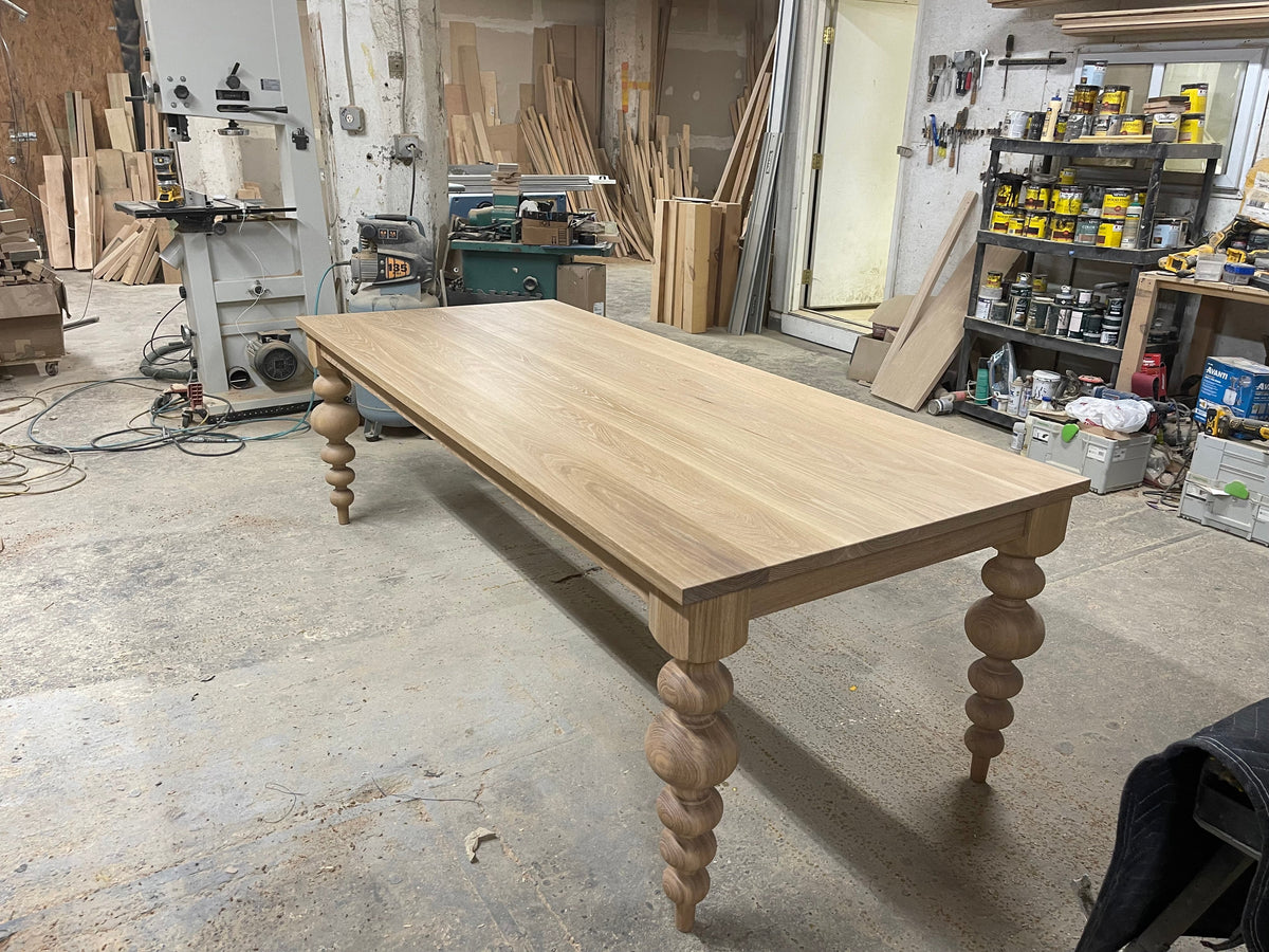 Alice Turned Leg Dining Table - White Oak - Mist Finish