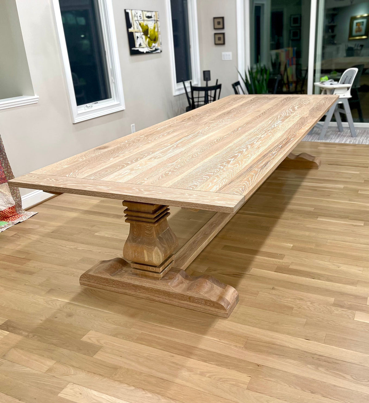 Custom White Oak extendable Pedestal Dining Table