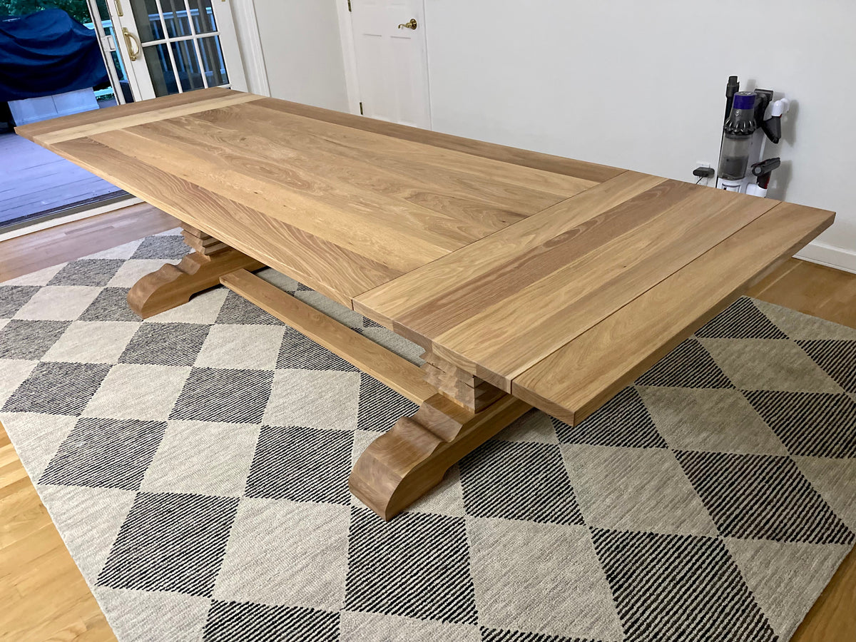 Custom White Oak extendable Pedestal Dining Table